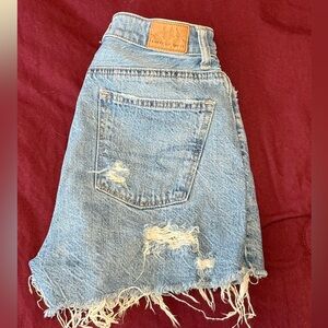 American Eagle Outfitters High-Waist Light Blue Distressed Denim Shorts